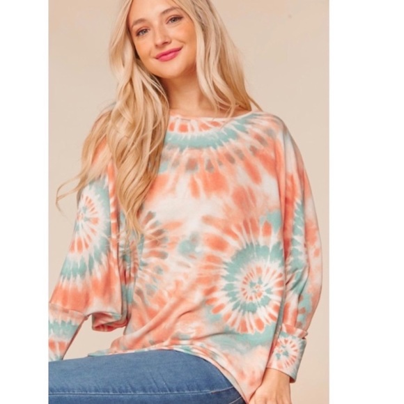 New! Soft Tie Dye Loose Fit Dolman 3/4 Sleeve Slouch Knit Top - Size S - Picture 13 of 14